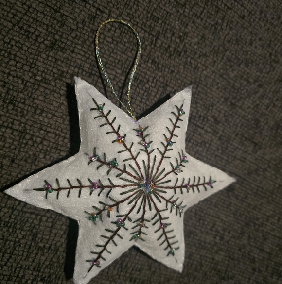Handmade Embroidered Star Ornament - Picture 3 of 3